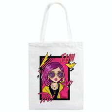 Borsa a mano in tela stampata con ragazza dai capelli viola, stampa su richiesta, dimensioni: 25x20 cm (bianco)