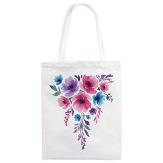 Stampa su tela con fiori ad acquerello su borsa a richiesta, dimensioni: 30x25 cm (bianco)