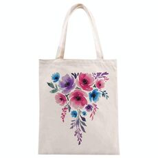 Stampa su tela con fiori ad acquerello su borsa a richiesta, dimensioni: 35x30 cm (beige)