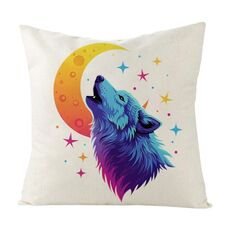 Federa per cuscino da divano stampata Moon Wolf, senza stampa centrale, su richiesta, dimensioni: 45x45 cm (lino bianco)