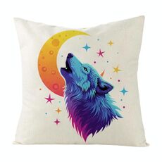 Federa per cuscino da divano stampata Moon Wolf, senza stampa centrale, su richiesta, dimensioni: 50x50 cm (lino bianco)