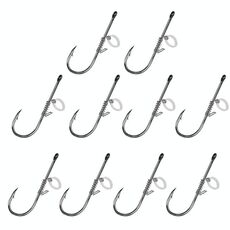 10 pezzi/scatola gancio per pesca in mare con ardiglione a bocca curva esca per pesca con gamberetti appesi (5/0)