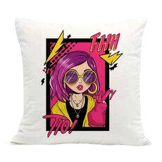 Cuscino per divano stampato con ragazza dai capelli viola con stampa centrale su richiesta, dimensioni: 40x40 cm (velluto olandese)