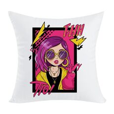 Cuscino per divano stampato con ragazza dai capelli viola con stampa centrale su richiesta, dimensioni: 60x60 cm (elasticità bidirezionale)