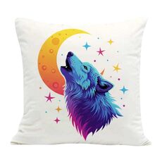 Cuscino per divano stampato Moon Wolf con stampa centrale su richiesta, dimensioni: 35x35 cm (velluto olandese)