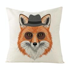 Cuscino per divano stampato Gentleman Fox con stampa centrale su richiesta, dimensioni: 35x35 cm (lino bianco)