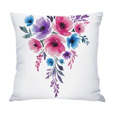 Cuscino per divano stampato con fiori ad acquerello con stampa centrale su richiesta, dimensioni: 50x50 cm (raso brillante)