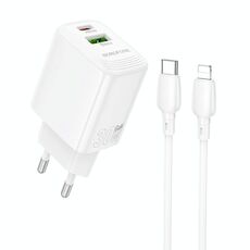 Borofone BN29 Fuente PD30W + set caricabatterie QC3.0 con cavo da 1 m tipo C a 8 pin, tipo di spina: spina UE (bianco)
