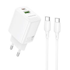Borofone BN29 Fuente PD30W + set caricabatterie QC3.0 con cavo da 1 m tipo C a tipo C, tipo di spina: spina UE (bianco)