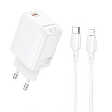 Borofone BN28 Fuente Caricabatterie a porta singola PD30W con cavo da 1 m tipo C a 8 pin, tipo di spina: spina UE (bianco)