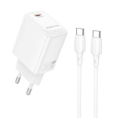 Borofone BN28 Fuente Caricabatterie a porta singola PD30W con cavo da tipo C a tipo C da 1 m, tipo di spina: spina UE (bianco)