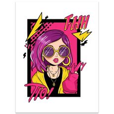Stampa decorativa su tela EPSON Inkjet 320g senza cornice, ragazza con capelli viola, su richiesta, dimensioni: 13x18 cm