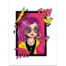 Stampa decorativa su tela EPSON Inkjet 320g senza cornice, ragazza con capelli viola, su richiesta, dimensioni: 15x20 cm