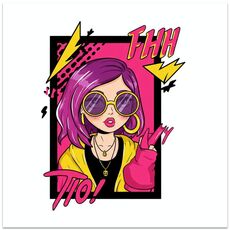 Stampa decorativa su tela EPSON Inkjet 320g senza cornice, ragazza con capelli viola, su richiesta, dimensioni: 30x30 cm