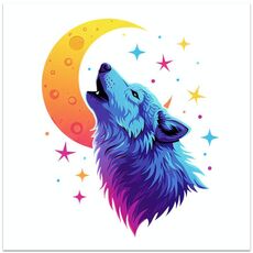 Moon Wolf senza cornice EPSON Inkjet 320g tela decorativa stampata su richiesta, dimensioni: 20x20cm
