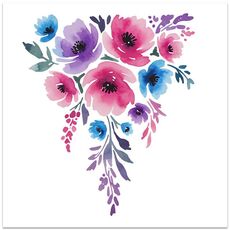 Stampa decorativa su tela con fiori ad acquerello, senza cornice, EPSON Inkjet 320g, su richiesta, dimensioni: 30x30cm