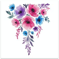 Stampa decorativa su tela con fiori ad acquerello, senza cornice, EPSON Inkjet 320g, su richiesta, dimensioni: 50x50 cm