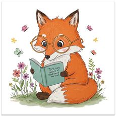 Reading Fox Stampa decorativa su tela senza cornice EPSON Inkjet 320g su richiesta, dimensioni: 60x60cm