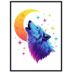 Dipinto decorativo Moon Wolf con cornice PS Stampa su richiesta, dimensioni: 15x20 cm