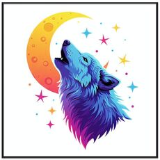 Dipinto decorativo Moon Wolf con cornice PS Stampa su richiesta, dimensioni: 40x40 cm