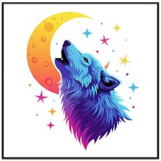 Dipinto decorativo Moon Wolf con cornice PS Stampa su richiesta, dimensioni: 70x70cm