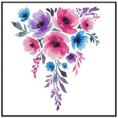 Dipinto decorativo con fiori ad acquerello con cornice PS, stampa su richiesta, dimensioni: 40x40 cm