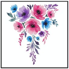 Dipinto decorativo con fiori ad acquerello con cornice PS, stampa su richiesta, dimensioni: 60x60 cm