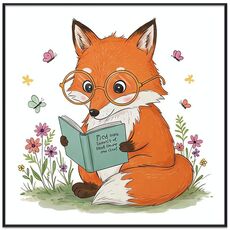 Dipinto decorativo Reading Fox con cornice PS Stampa su richiesta, dimensioni: 20x20 cm