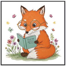 Dipinto decorativo Reading Fox con cornice PS Stampa su richiesta, dimensioni: 60x60 cm