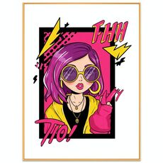 Dipinto decorativo con ragazza dai capelli viola con cornice in lega di alluminio, stampa su richiesta, dimensioni: 15x20 cm