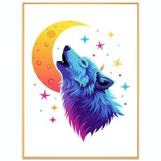 Dipinto decorativo Moon Wolf con cornice in lega di alluminio, stampa su richiesta, dimensioni: 15x20 cm