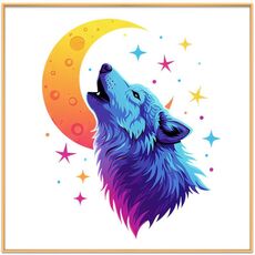 Dipinto decorativo Moon Wolf con cornice in lega di alluminio, stampa su richiesta, dimensioni: 80x80 cm