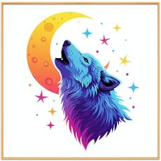 Dipinto decorativo Moon Wolf con cornice in lega di alluminio, stampa su richiesta, dimensioni: 90x90 cm