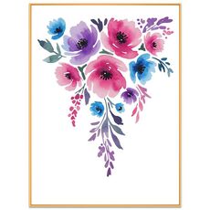 Dipinto decorativo con fiori ad acquerello con cornice in lega di alluminio, stampa su richiesta, dimensioni: 15x20 cm
