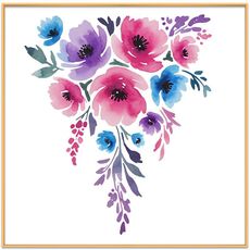Dipinto decorativo con fiori ad acquerello con cornice in lega di alluminio, stampa su richiesta, dimensioni: 30x30 cm