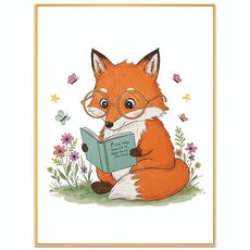 Dipinto decorativo Reading Fox con cornice in lega di alluminio, stampa su richiesta, dimensioni: 15x20 cm
