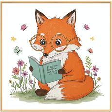 Dipinto decorativo Reading Fox con cornice in lega di alluminio, stampa su richiesta, dimensioni: 80x80 cm