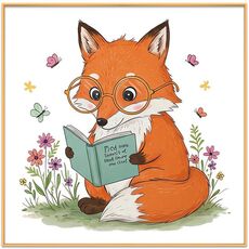 Dipinto decorativo Reading Fox con cornice in lega di alluminio, stampa su richiesta, dimensioni: 90x90 cm