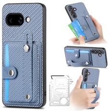 Per Google Pixel 9a Custodia per telefono con cinturino, supporto, portafoglio e coltello (blu)