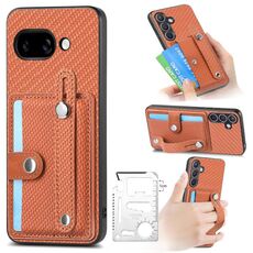 Per Google Pixel 9a cinturino da polso cavalletto portafoglio carta cover posteriore custodia per telefono con coltello utensile (marrone)