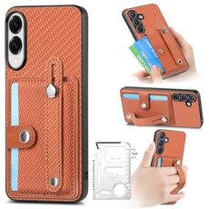 Per Samsung Galaxy S25 Edge 5G Custodia per telefono con cinturino e cavalletto con coltello per attrezzi (marrone)