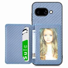 Per Google Pixel 9a Custodia per telefono con porta carte magnetico in fibra di carbonio (blu)
