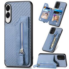 Per Samsung Galaxy S25 Edge 5G Custodia per telefono con cerniera a portafoglio orizzontale in fibra di carbonio (blu)