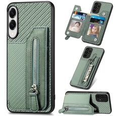 Per Samsung Galaxy S25 Edge 5G Custodia per telefono con cerniera a portafoglio orizzontale in fibra di carbonio (verde)