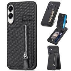 Per Samsung Galaxy S25 Edge 5G Custodia per telefono con cerniera a ribalta verticale in fibra di carbonio (nero)