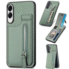 Per Samsung Galaxy S25 Edge 5G Custodia per telefono con cerniera a ribalta verticale in fibra di carbonio (verde)