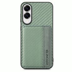 Per Samsung Galaxy S25 Edge 5G Custodia per telefono con blocco RFID in fibra di carbonio con porta carte magnetico (verde)