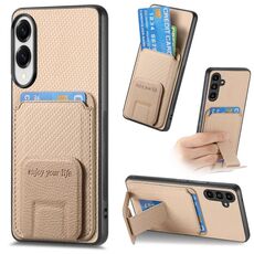 Per Samsung Galaxy S25 Edge 5G Custodia per telefono pieghevole con supporto in fibra di carbonio (cachi)