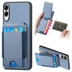 Per Samsung Galaxy S25 Edge 5G Custodia per telefono con supporto a portafoglio verticale in fibra di carbonio (blu)