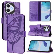 Custodia in pelle con motivo a farfalla in rilievo per Honor 400 Lite (viola)